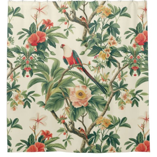 Kleurrijke tropische bloemen Vogels Douchegordijn (Voorkant)