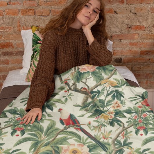 Kleurrijke tropische bloemen Vogels Fleece Deken
