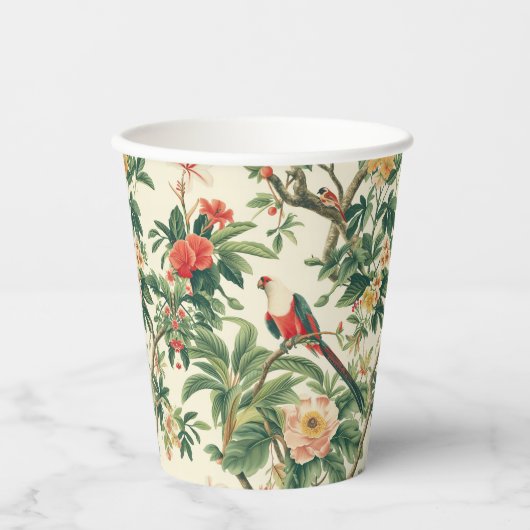 Kleurrijke tropische bloemen Vogels Papieren Bekers (Voorkant)