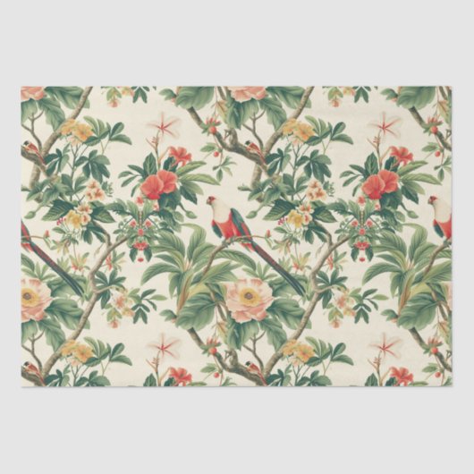 Kleurrijke tropische bloemen Vogels Tissuepapier (Voorkant)