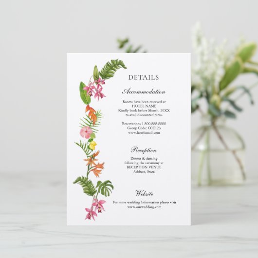 Kleurrijke tropische bloemen Weddenschap details Informatiekaartje (Staand voorkant)
