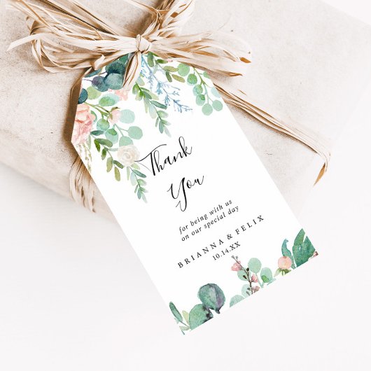 Kleurrijke tropische bloemenbruiloft dank u cadeaulabel