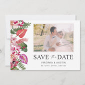 Kleurrijke tropische bloemenfoto save the date (Voorkant)