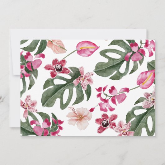 Kleurrijke tropische bloemenfoto save the date (Achterkant)