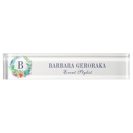 Kleurrijke tropische bloemenkrans naambordje (Voorkant)