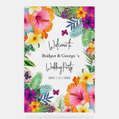 Kleurrijke tropische bloemenmatten bruiloft welkom acryl bord (Voorkant)