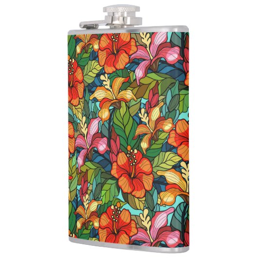 Kleurrijke tropische bloemenpatroon string glas lo heupfles (Links)