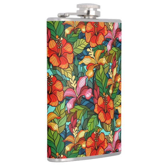 Kleurrijke tropische bloemenpatroon string glas lo heupfles (Rechts)