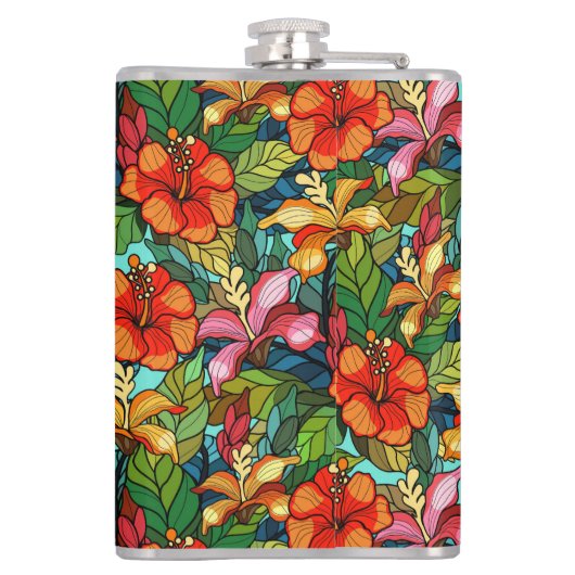 Kleurrijke tropische bloemenpatroon string glas lo heupfles (Achterkant)