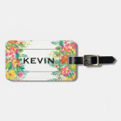 Kleurrijke Tropische Bloemenrand Bagagelabel (Voorkant horizontaal)