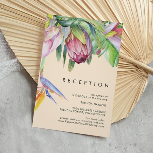 Kleurrijke Tropische Bloemige Perzik Huwelijksrece Informatiekaartje