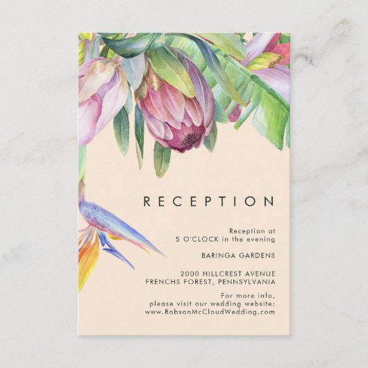 Kleurrijke Tropische Bloemige Perzik Huwelijksrece Informatiekaartje (Voorkant)