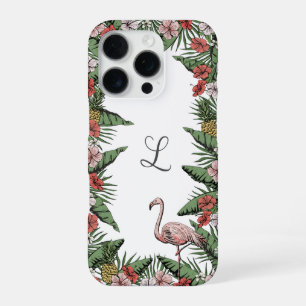 Kleurrijke Tropische Bloemige Roze Flamingo & Hibi iPhone 16 Pro Hoesje