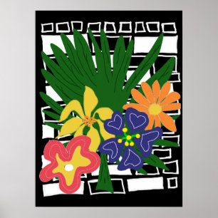 Kleurrijke Tropische Bloemkunst Poster