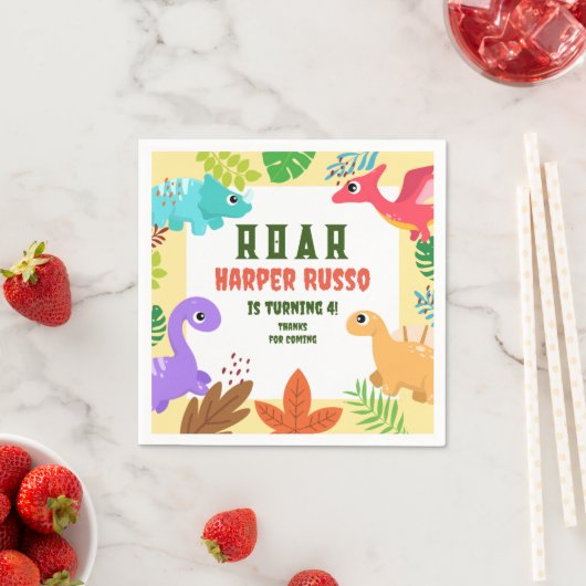 Kleurrijke tropische dinosaurus verjaardagsfeestje servet (Insitu)