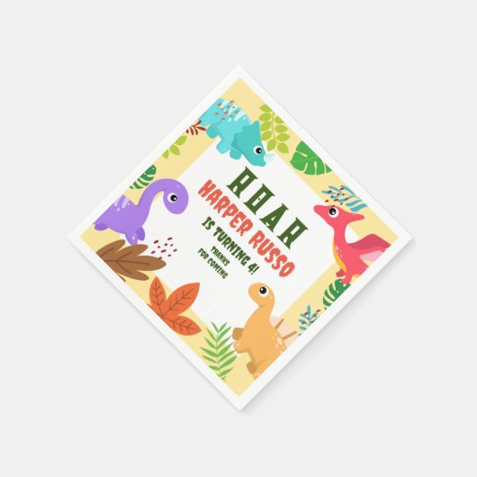 Kleurrijke tropische dinosaurus verjaardagsfeestje servet (Hoek)