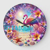Kleurrijke tropische Flamingo Sunset Beach Grote Klok (Voorkant)