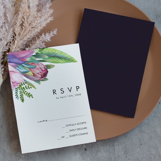 Kleurrijke tropische Floral | Donkere Paarse RSVP- RSVP Kaartje