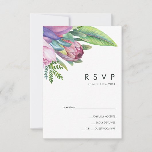 Kleurrijke tropische Floral | Donkere Paarse RSVP- RSVP Kaartje (Voorkant)