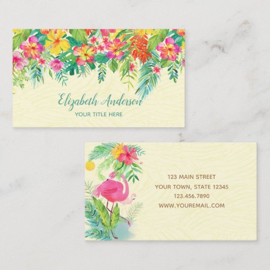 Kleurrijke tropische Floral en Flamingo Visitekaartje (Voorkant / Achterkant)