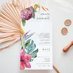 Kleurrijke tropische Floral   Fotozegel en -verzen All In One Uitnodiging