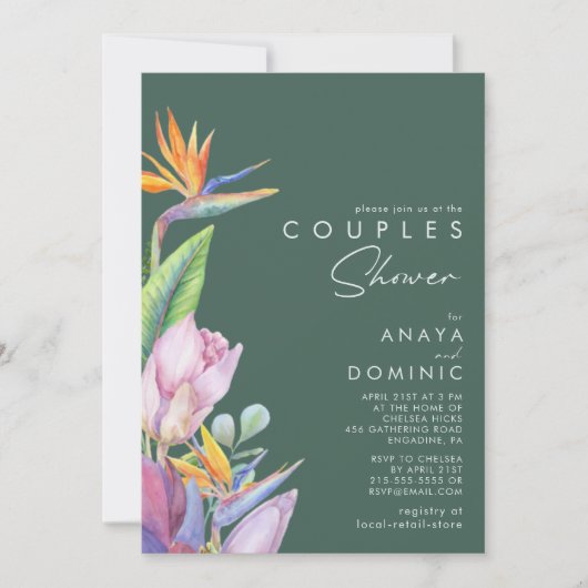 Kleurrijke tropische Floral | Green Couples Shower Kaart (Voorkant)