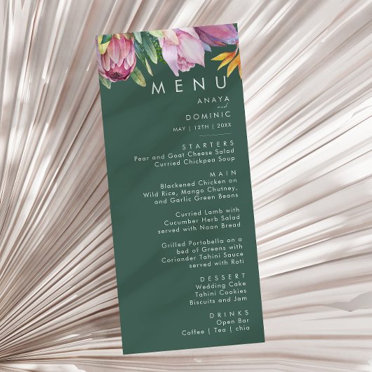 Kleurrijke tropische Floral | Green Wedding Dinner Menu