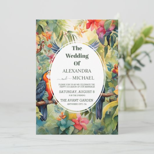 Kleurrijke tropische Floral | Groen huwelijk Kaart (Staand voorkant)