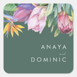 Kleurrijke tropische Floral | Groene envelopzegels Vierkante Sticker