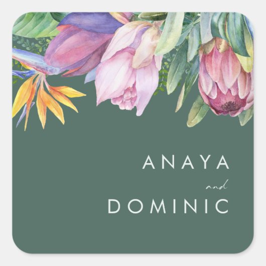 Kleurrijke tropische Floral | Groene envelopzegels Vierkante Sticker (Voorkant)