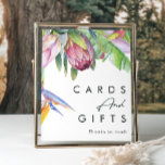 Kleurrijke tropische Floral | Kaarten en cadeaubor Poster<br><div class="desc">Deze kleurrijke tropische bloem | kaarten en cadeaubord is perfect voor je moderne boho-bestemming, groen, paars, perzikbruiloft. Het ontwerp is voorzien van een elegante bouquet van klassieke waterverf groen en bloemen, met inbegrip van het sage groene eucalyptus, blauwe en rode protea, wazige roze hibiscus, oranje en blauwe paradijsvogel en donkergroene...</div>