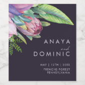 Kleurrijke tropische Floral | Paars huwelijk Wijn Etiket (Enkel label)