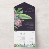 Kleurrijke tropische Floral | Paars zegel en vervo All In One Uitnodiging (Binnen)