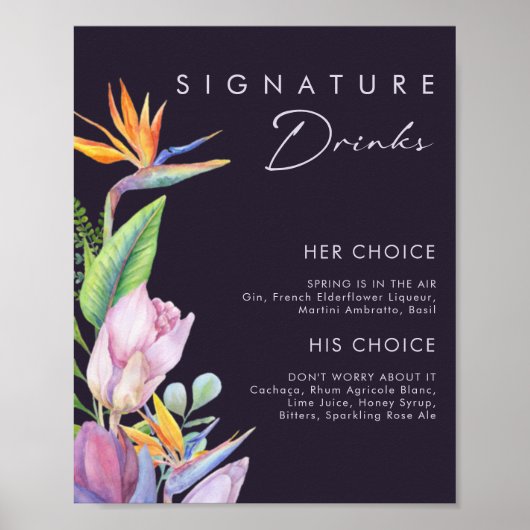 Kleurrijke tropische Floral | Paarse Drinken voor  Poster (Voorkant)