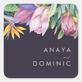 Kleurrijke tropische Floral | Paarse envelopzegels Vierkante Sticker