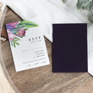 Kleurrijke tropische Floral   Paarse menukeuze RSV RSVP Kaartje