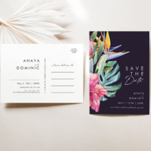 Kleurrijke tropische Floral   Paarse sparen de dat Uitnodiging Briefkaart