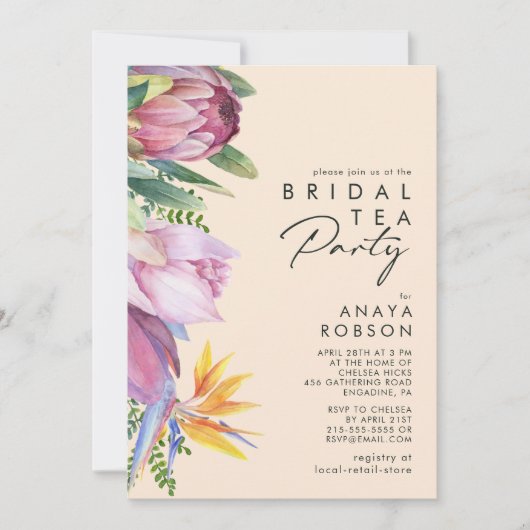 Kleurrijke tropische Floral | Peach Bridal Tea Par Kaart (Voorkant)