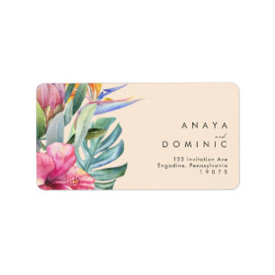 Kleurrijke tropische Floral Peach RSVP-adres Etiket