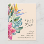 Kleurrijke tropische Floral | Peach Save the Date Uitnodiging Briefkaart (Voorkant)