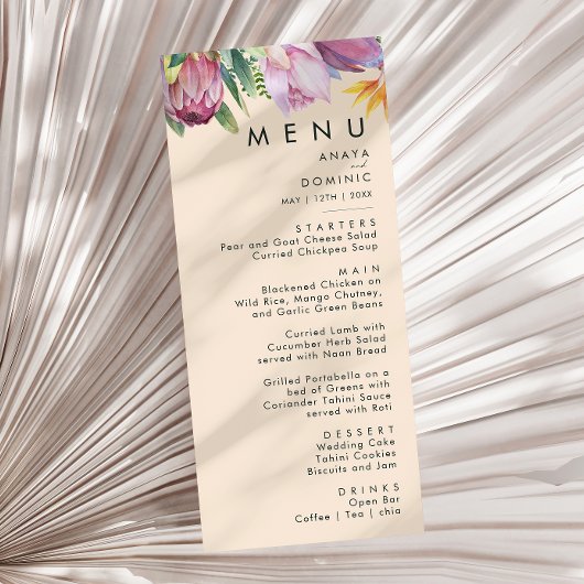 Kleurrijke tropische Floral | Peach Weddenrennen Menu