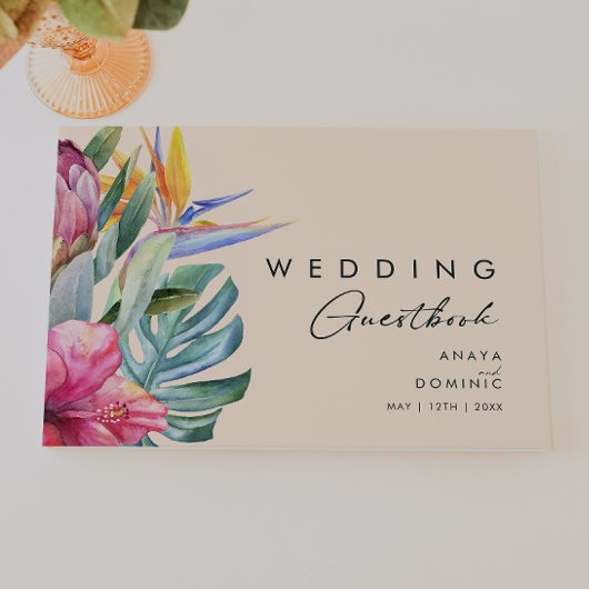 Kleurrijke tropische Floral | Peach Wedding Guest  Gastenboek