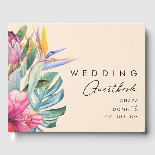 Kleurrijke tropische Floral | Peach Wedding Guest  Gastenboek (Voorkant)