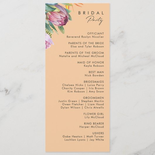 Kleurrijke tropische Floral | Peach Wedding Progra Programmakaart (Achterkant)