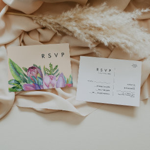 Kleurrijke tropische Floral   Peach Wedding RSVP Briefkaart