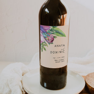 Kleurrijke tropische Floral   Peach Wedding Wijn Etiket