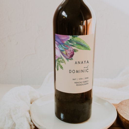 Kleurrijke tropische Floral | Peach Wedding Wijn Etiket