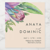 Kleurrijke tropische Floral | Peach Wedding Wijn Etiket (Enkel label)