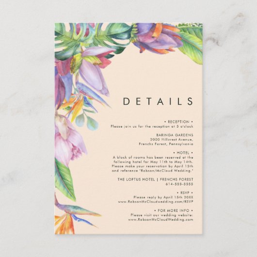 Kleurrijke tropische Floral | Periegegevens Informatiekaartje (Voorkant)