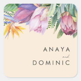 Kleurrijke tropische Floral | Perzikenenvelopzegel Vierkante Sticker